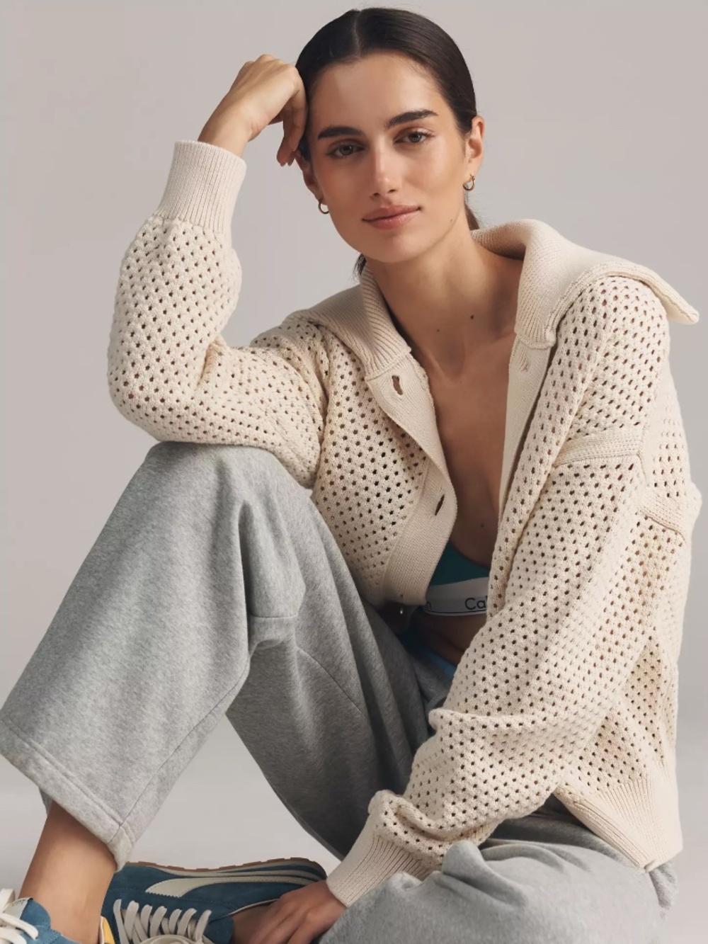 Anthropologie Varley Myrtle Buttondown Knit Top Cardigan Sweater BIRCH NWT XL